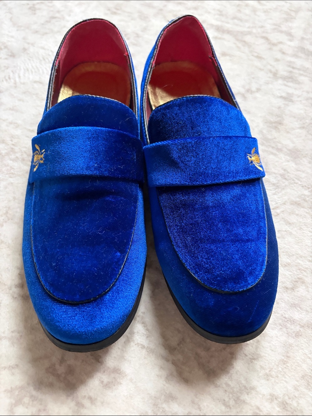 Royal Blue Velvet Loafers with Gold Embroidery wasp size 43 9.5/10 - Picture 3 of 9